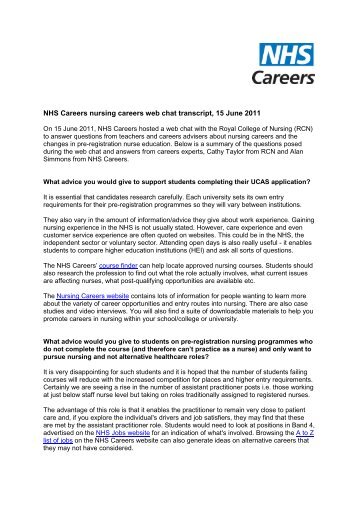 NHS Careers nursing careers web chat transcript, 15 June 2011