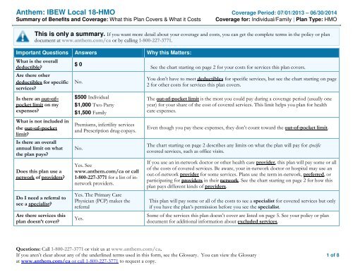 SBC - HMO L18 Anthem Blue Cross - My Benefit Choices