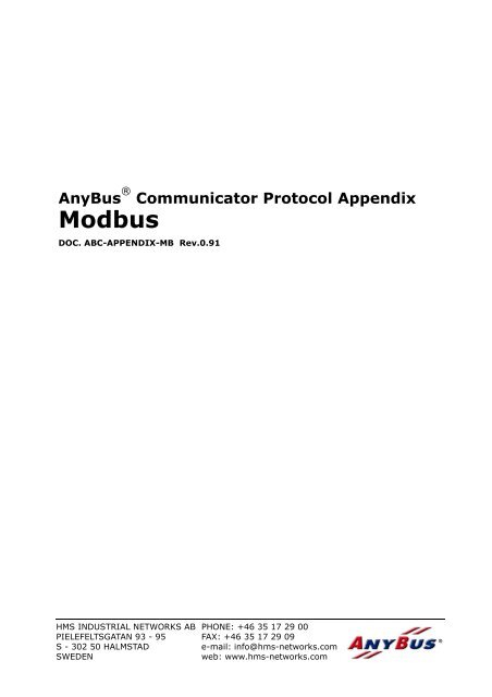 Communicator Protocol Appendix Modbus