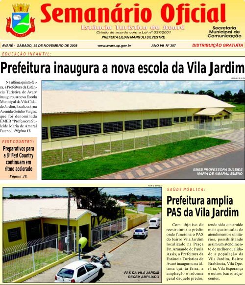 Prefeitura inaugura a nova escola da Vila Jardim - CÃ¢mara ...