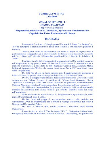 CURRICULUM VITAE 1976-2008 OSVALDO SPONZILLI MEDICO ...