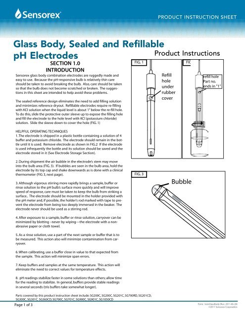 Glass Body, Sealed and Refillable pH Electrodes - Sensorex