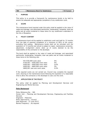 180 Maintenance Bond for Subdivisions V2 ... - City of Busselton