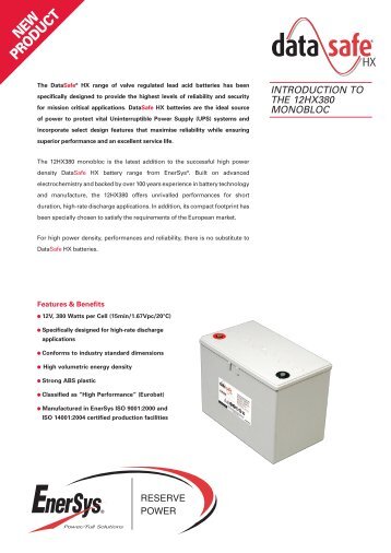 introduction to the 12hx380 monobloc - Enersys - EMEA