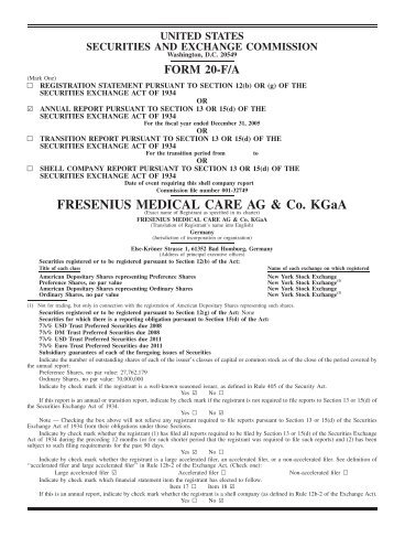 Form 20-F - Fresenius Medical Care