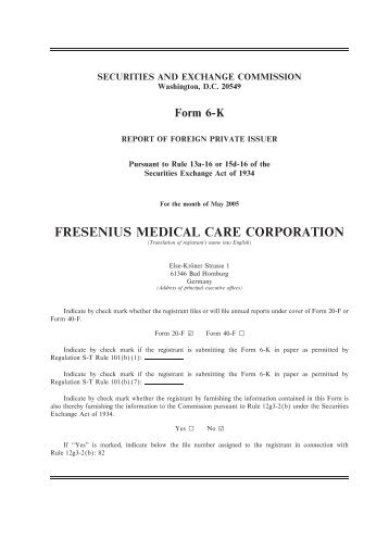 Form 6-K - Fresenius Medical Care