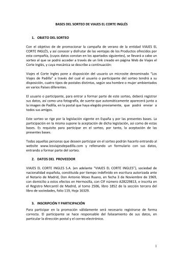 1 BASES DEL SORTEO DE VIAJES EL CORTE INGLÃS 1. OBJETO ...