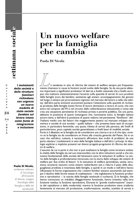Paola DI NICOLA - Un nuovo welfare per la famiglia che cambia - Meic