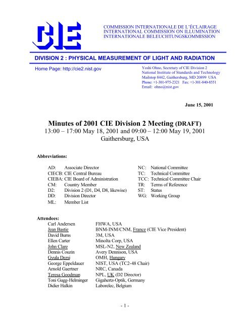 Minutes Of 2001 Cie Division 2 Meeting Draft