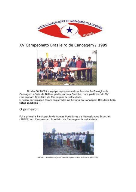 XV Campeonato Brasileiro de Canoagem / 1999 - Confederação ...