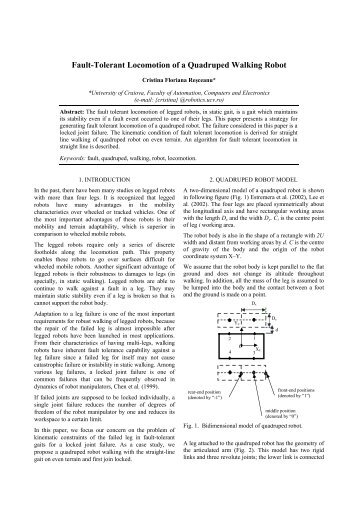 Fault-Tolerant Locomotion of a Quadruped Walking Robot