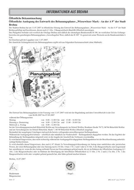 Informationen aus brehna - Stadt Bitterfeld-Wolfen