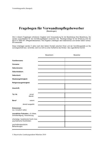 Fragebogen für Verwandtenpflegebewerber - Bayerisches ...