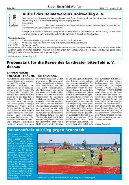 Bitterfeld-Wolfener Amtsblatt - Stadt Bitterfeld-Wolfen