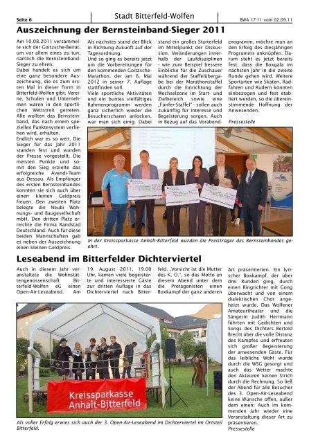 Bitterfeld-Wolfener Amtsblatt - Stadt Bitterfeld-Wolfen