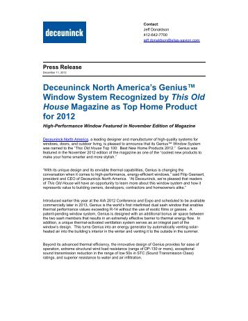 Deceuninck North America's Genius™ Window System Recognized ...