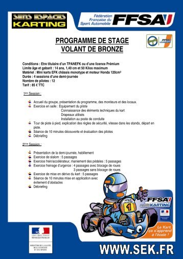 PROGRAMME DE STAGE VOLANT DE BRONZE - SEK.fr