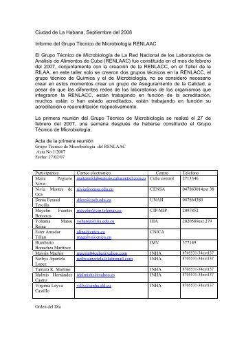 Informe del Grupo TÃ©cnico de MicrobiologÃ­a RENLAAC. - Instituto de ...