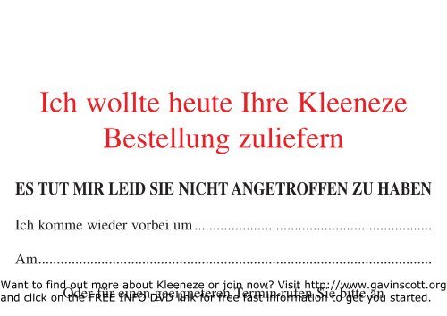 MONTAG Wir kÃ¶nnen es dann abholen ohne Sie zu stÃ¶ren - Kleeneze