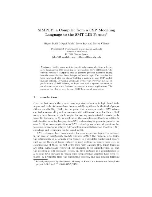 SIMPLY: a Compiler from a CSP Modeling Language to the SMT-LIB ...