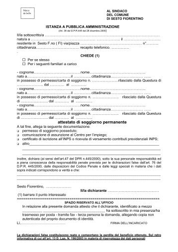 Richiesta di attestato di iscrizione anagrafica e regolarità al ... Richiesta di attestato di iscrizione anagrafica e regolarità al ...