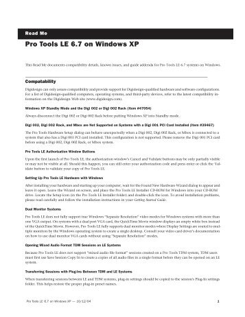 Pro Tools LE 6.7 Read Me.pdf - Digidesign Support Archives