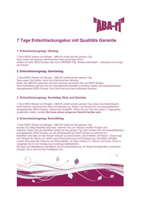 7 Tage Entschlackungskur mit Qualitäts Garantie