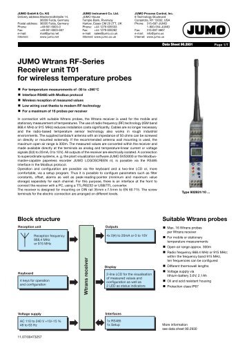 JUMO Wtrans RF-Series Receiver unit T01 for wireless temperature ...