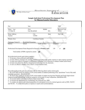 Sample Individual Professional Development Plan ... - Tantasqua.org