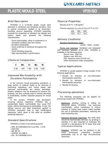 PLASTIC MOULD STEEL VP20 ISO - Villares Metals