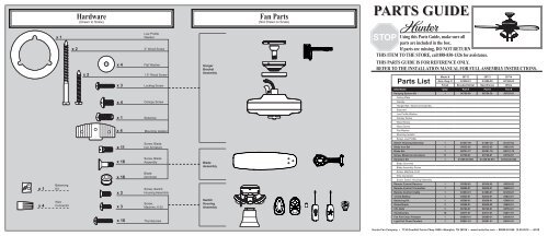 Hunter ceiling fan parts diagram exploded view