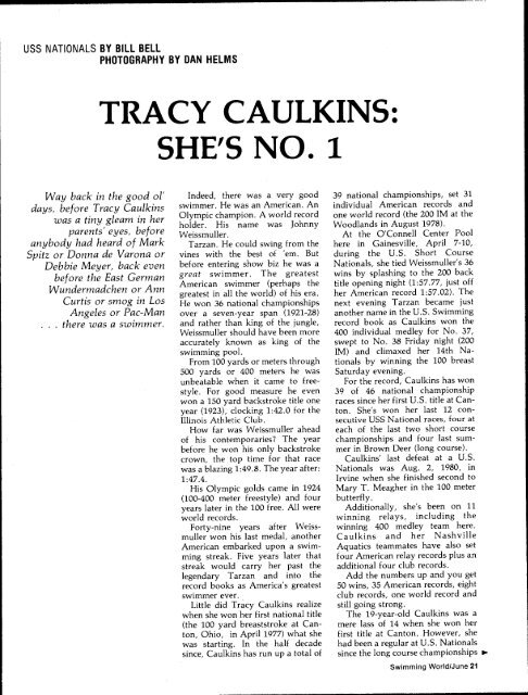 TRACY CAULKINS: SHE'S NO. 1 - Swimming World Magazine