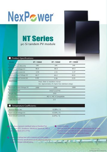 NexPower thin film NT Series (150~140AX) - Î¦ÏÏÎ¿Î²Î¿Î»ÏÎ±ÏÎºÎ¬ Big Solar