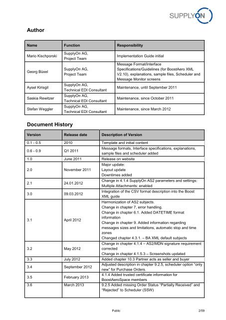 BoostAero XML and CSV Implementation Guideline ... - SupplyOn