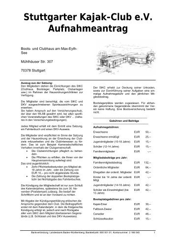 Stuttgarter Kajak-Club e.V. Aufnahmeantrag