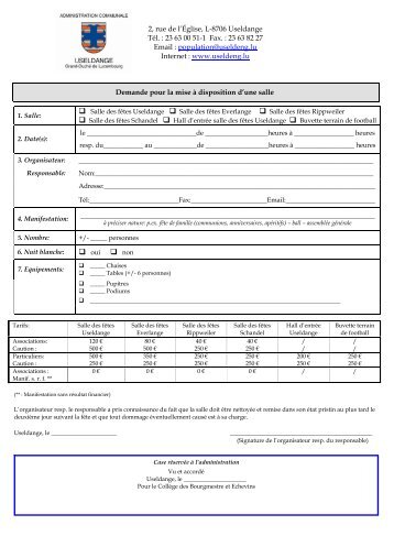 Location de salles communales , RÃ¨glement et Prix - Useldange