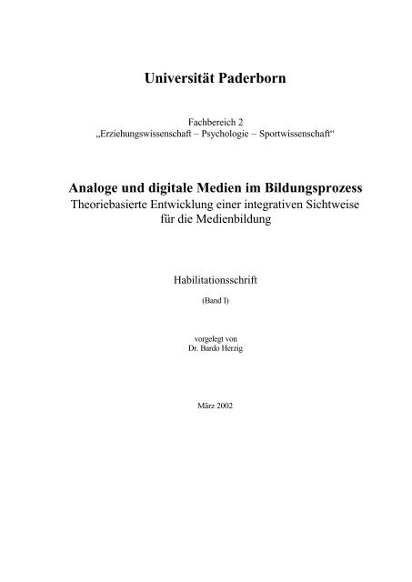 Analoge und digitale Medien im Bildungsprozess - Bardo  Herzig