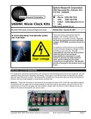 U6DNC Nixie Clock Kits - Sphere Research Corporation