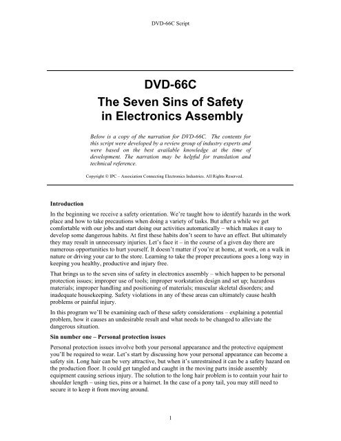 DVD-66C The Seven Sins of Safety in Electronics Assembly