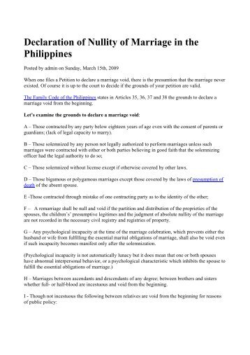 Declaration of Nullity of Marriage in the Philippines - Philippine Culture