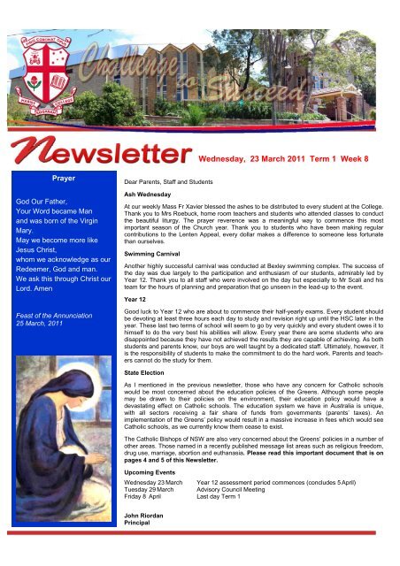 Newsletter 23 March 2011 - Marist College Kogarah