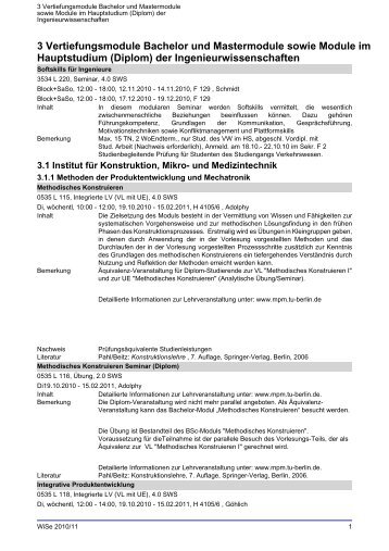 3 Vertiefungsmodule Bachelor und Mastermodule sowie ... - TU Berlin