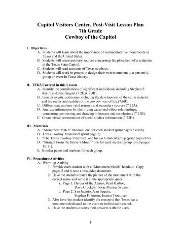 Capitol Visitors Center, Post-Visit Lesson Plan 7th Grade Cowboy of ...