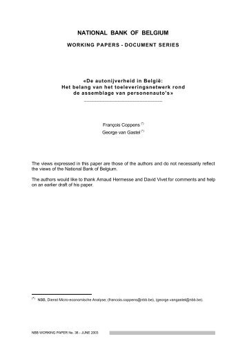 De autonijverheid in BelgiÃ« - Nationale Bank van BelgiÃ«