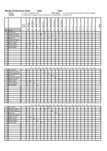 Blowfly Cricket Score Sheet Date Field