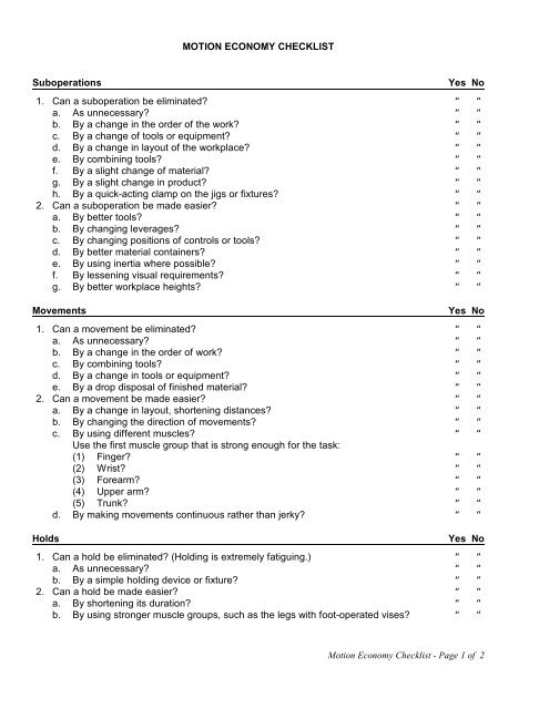 Motion Economy Checklist