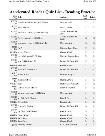 Accelerated Reader Quiz List - Amazon Web Services