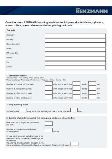 Questionnaire - RENZMANN washing machines for ink pans, doctor ...