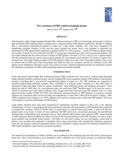 Fire Resistance of FRP Reinforced Glulam Beams - WSU Timber ...