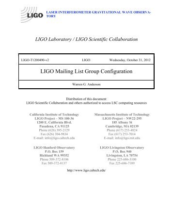 LIGO Mailing List Group Configuration - DCC - LIGO Scientific ...